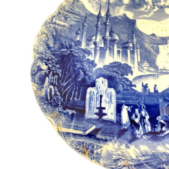 Flow Blue Antique Moorish Castle 10'' Decorative Plate With Scenic Landscape & G - Picture 3 of 8